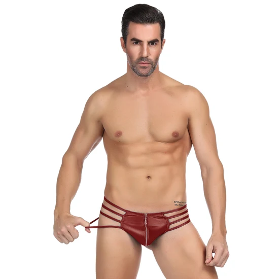 Drei Farben auf Lager Großhandel Schwarz Sexy Leder Herren Jockstrap Unterwäsche